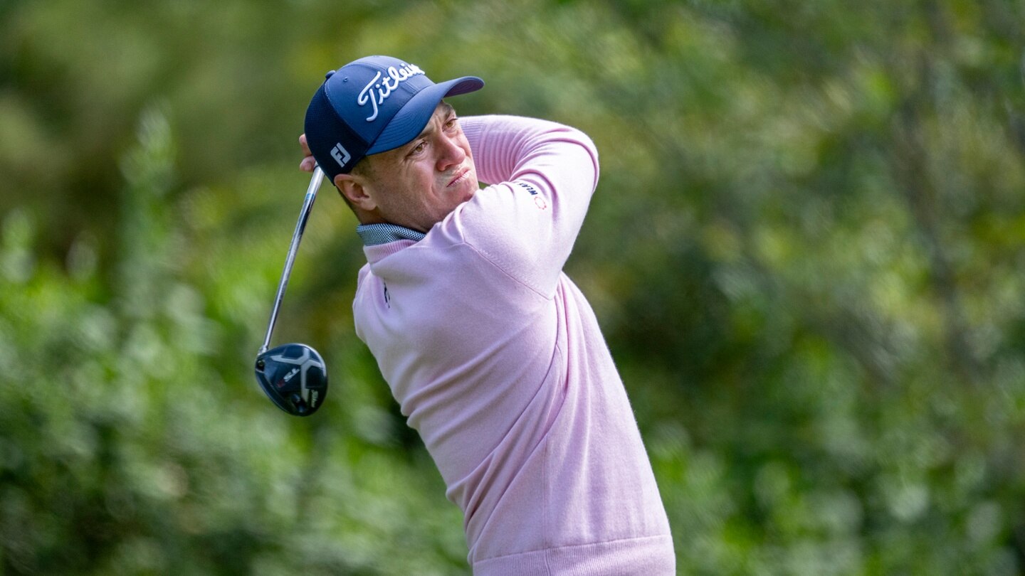 Justin Thomas competes during the third round of the 2025 Masters.