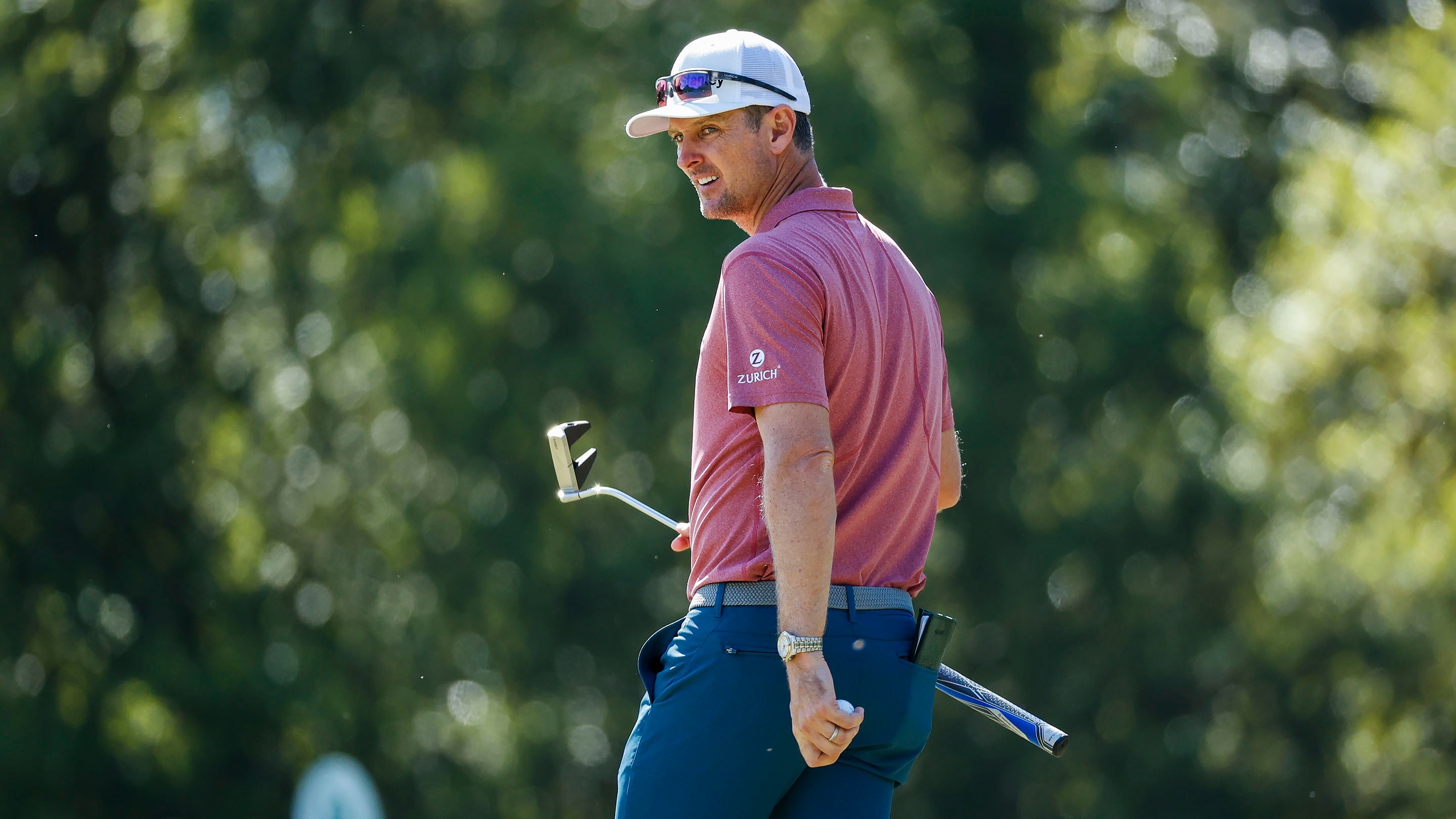 Justin Rose of England on the No. 1 hole during practice for The Masters at Augusta National