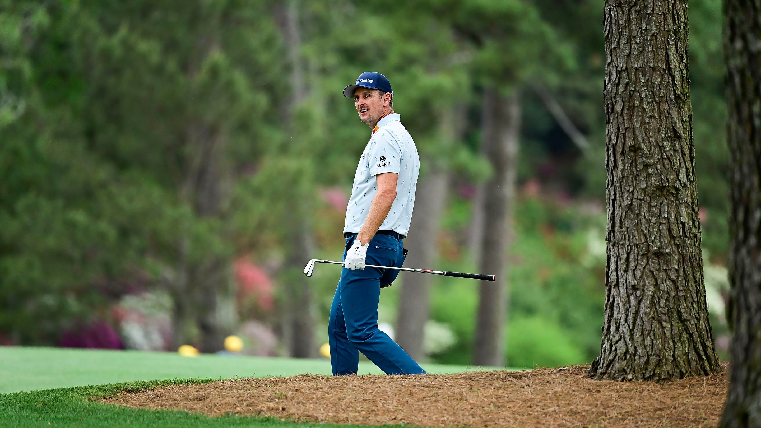 Justin Rose of England on No. 14 during Round 1 of the Masters at Augusta National Golf Club
