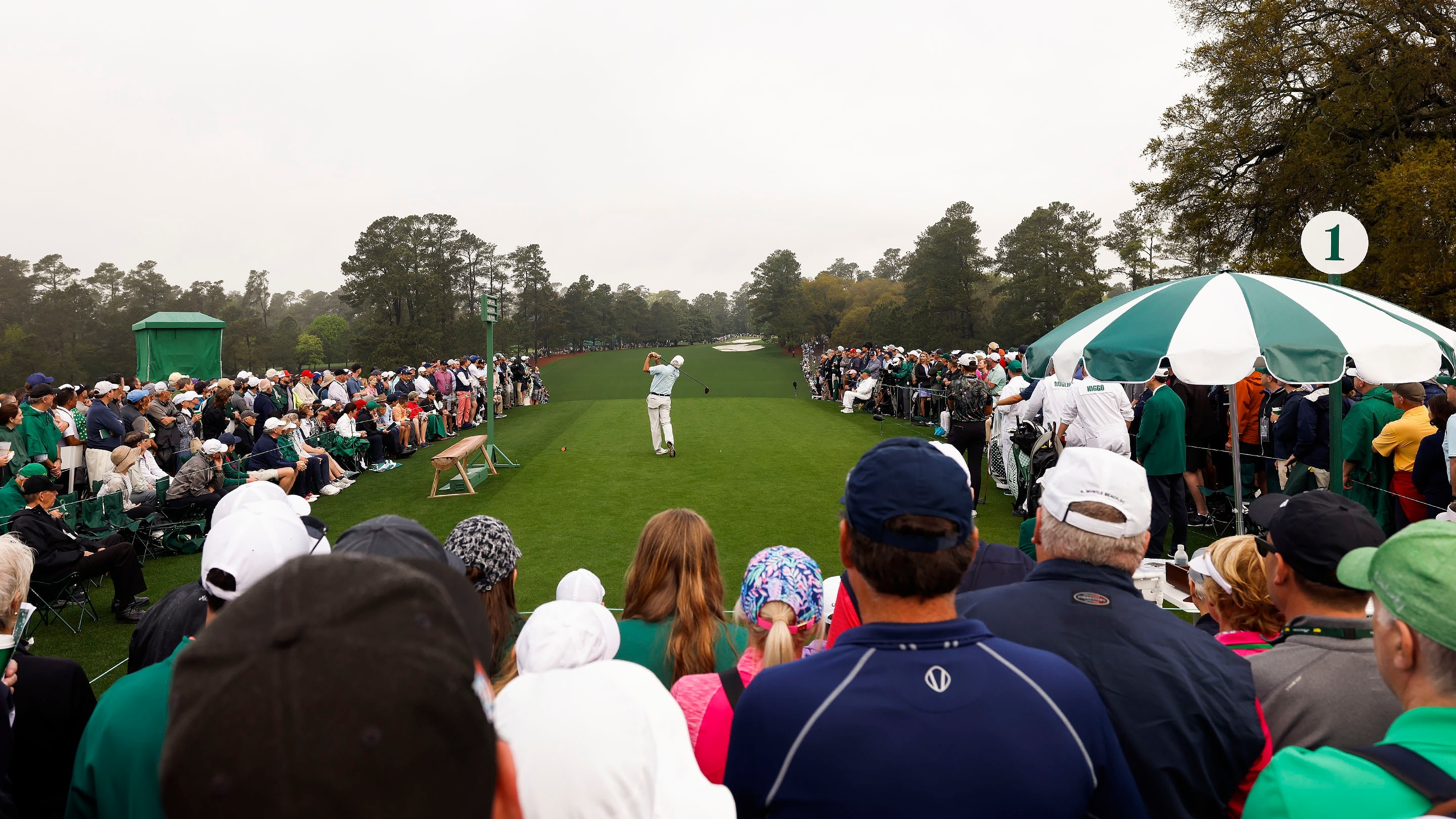 Masters champion Fred Couples on No. 1 tee during the first round of