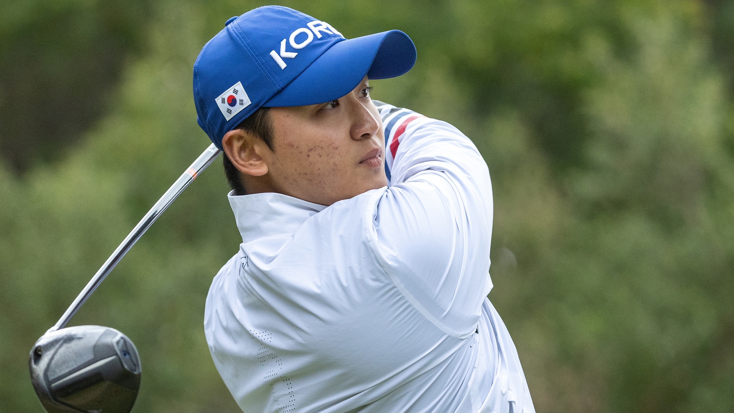 Hyun Uk Kim of Korea plays a tee stroke on the No.17 tee during the ...